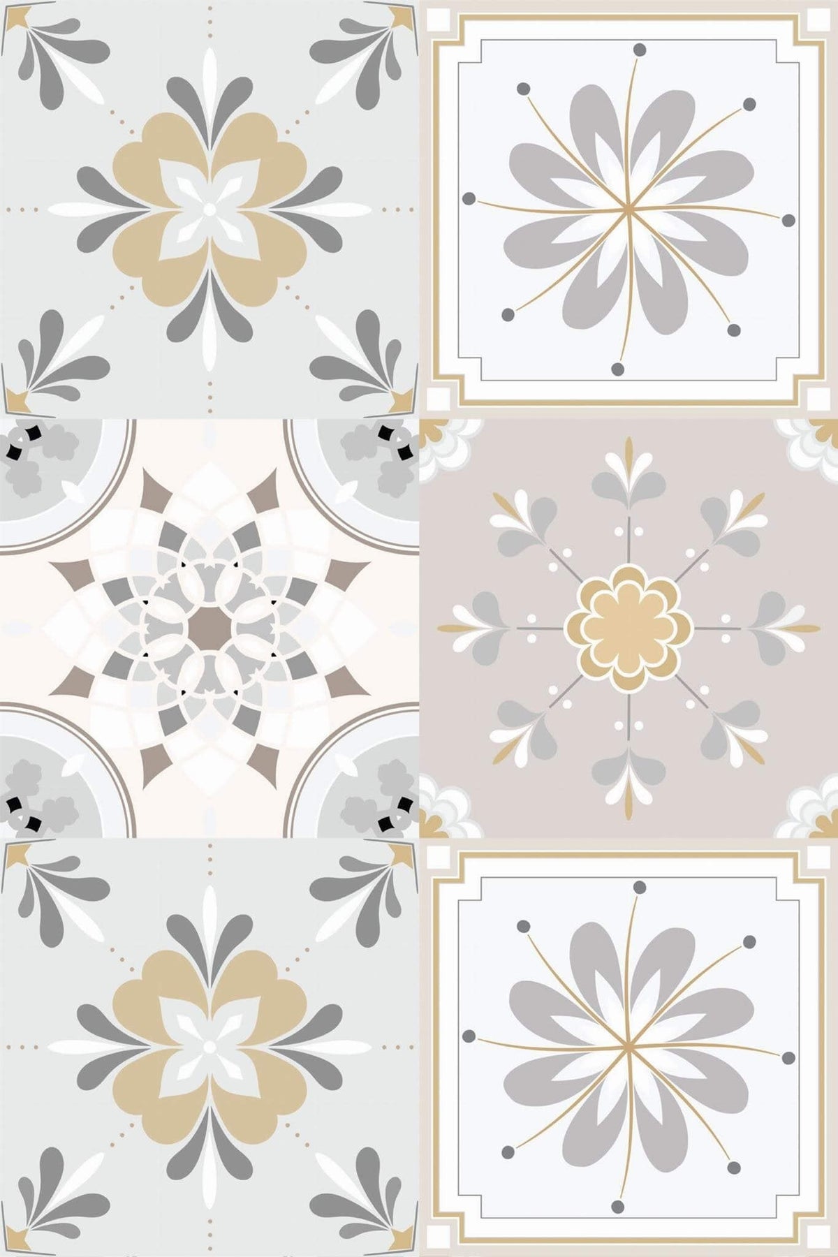 Carreaux Fleuris Gris et Or, aperçu aux dimensions saisies