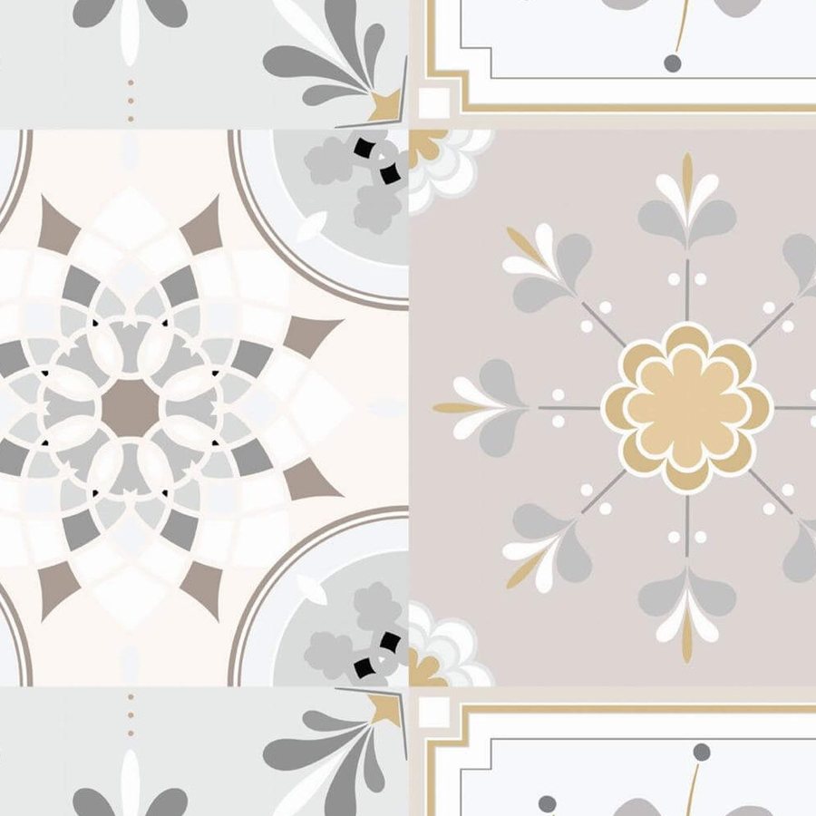 Carreaux Fleuris Gris et Or, le motif seul