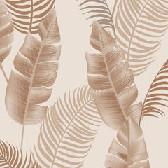 Gros plan de l'impression : les nervures fines d'une palme terracotta et son dégradé vers le rosé pâle