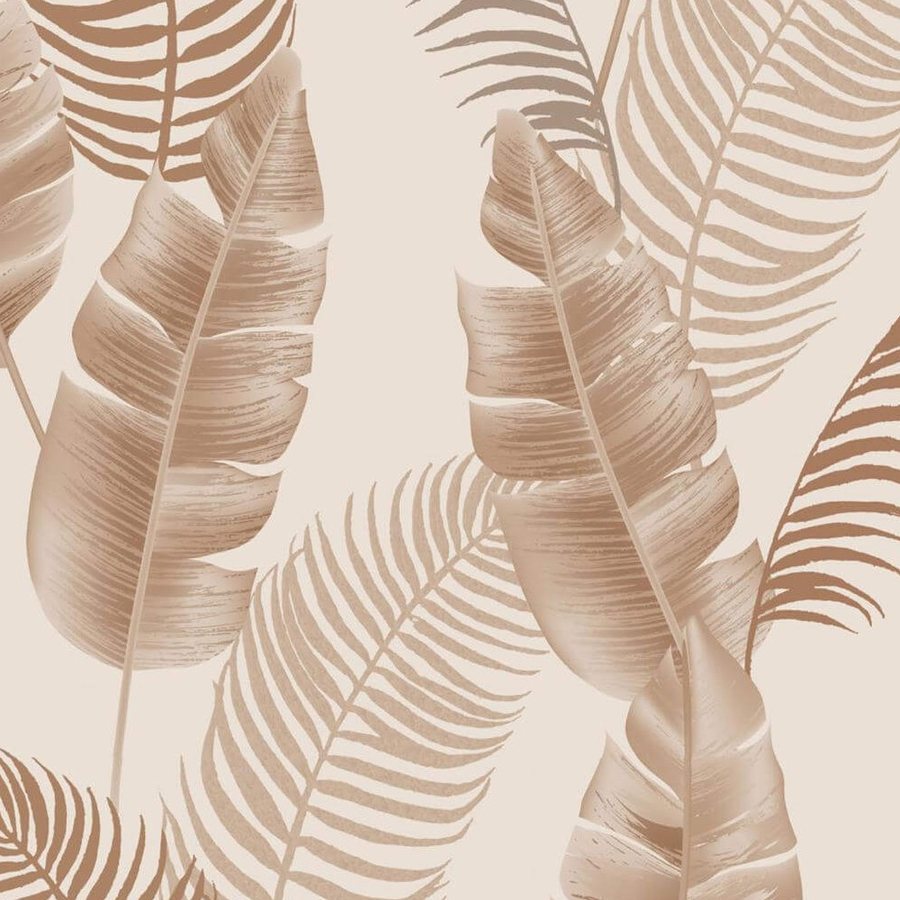 Gros plan de l'impression : les nervures fines d'une palme terracotta et son dégradé vers le rosé pâle