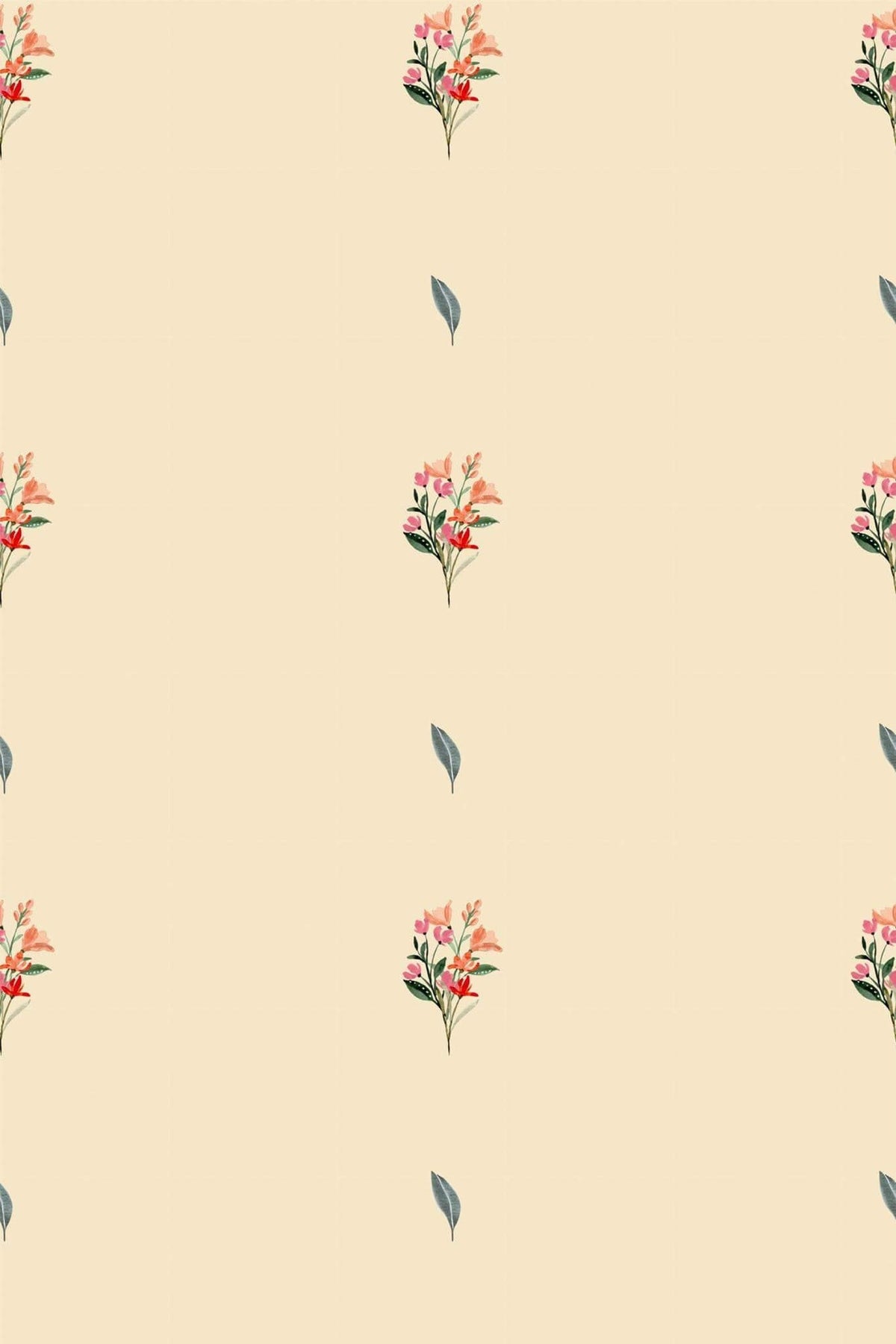 Petits Bouquets Corail sur Crème, le motif seul