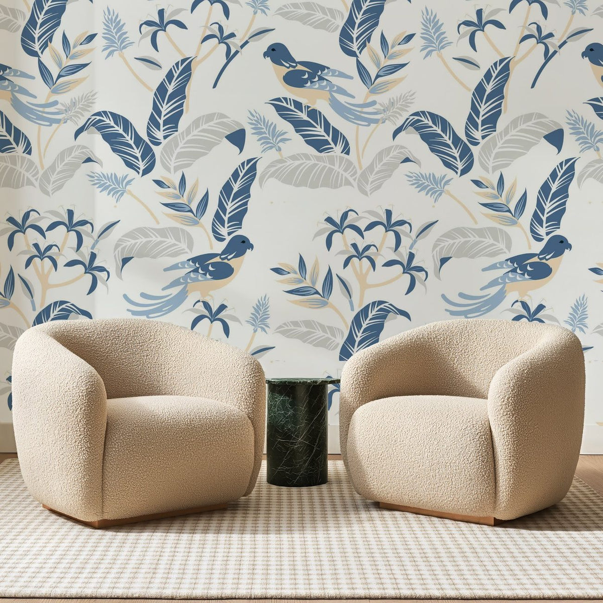 Oiseaux Bleus sur Fond Blanc, en situation