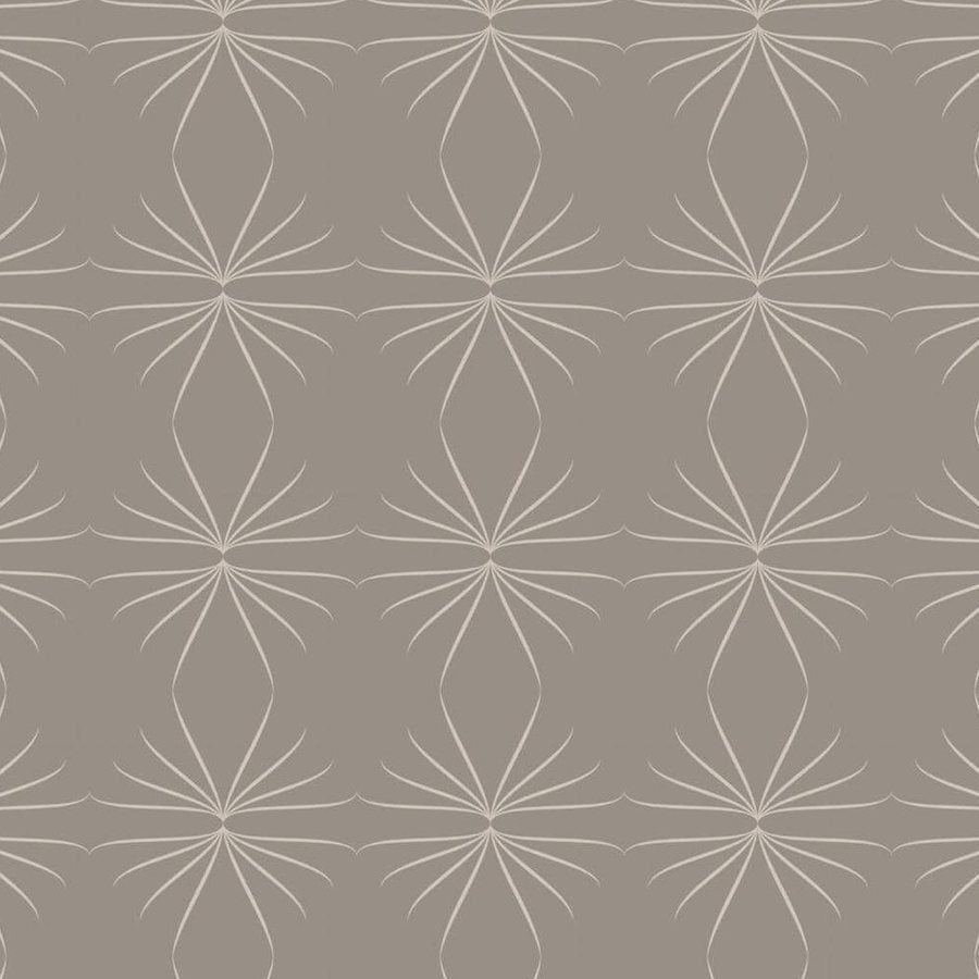 Gros plan de l'impression : les branches fines d'une étoile, à peine plus claires que le taupe.