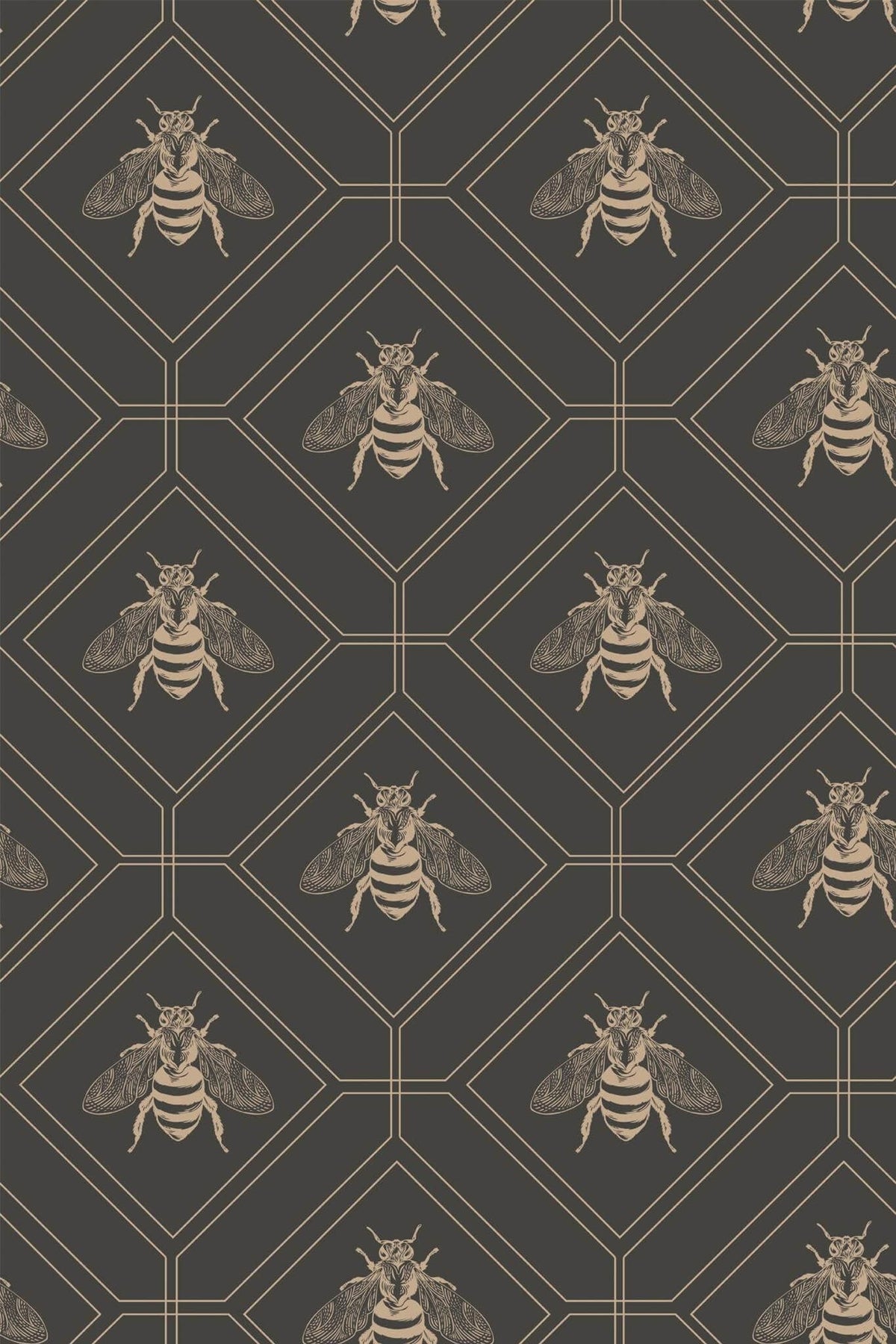 Abeilles sur Hexagones Bruns, aperçu aux dimensions saisies