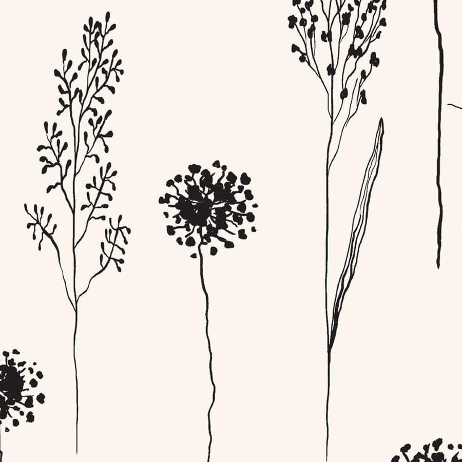 Gros plan de l'impression : le trait d'encre noire, tremblé et piqueté, sur le crème uni du fond.