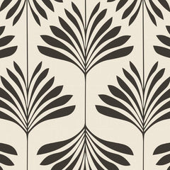 Gros plan de l'impression : pointe effilée d'une foliole noire et trait fin de l'ogive sur le crème