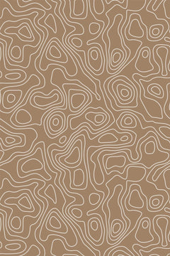 Réseau de lignes crème en boucles concentriques sur fond caramel, motif à plat.