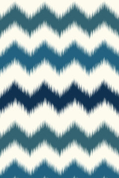 Le décor à plat : chevrons horizontaux bleu marine, canard et bleu moyen sur bandes blanc cassé.