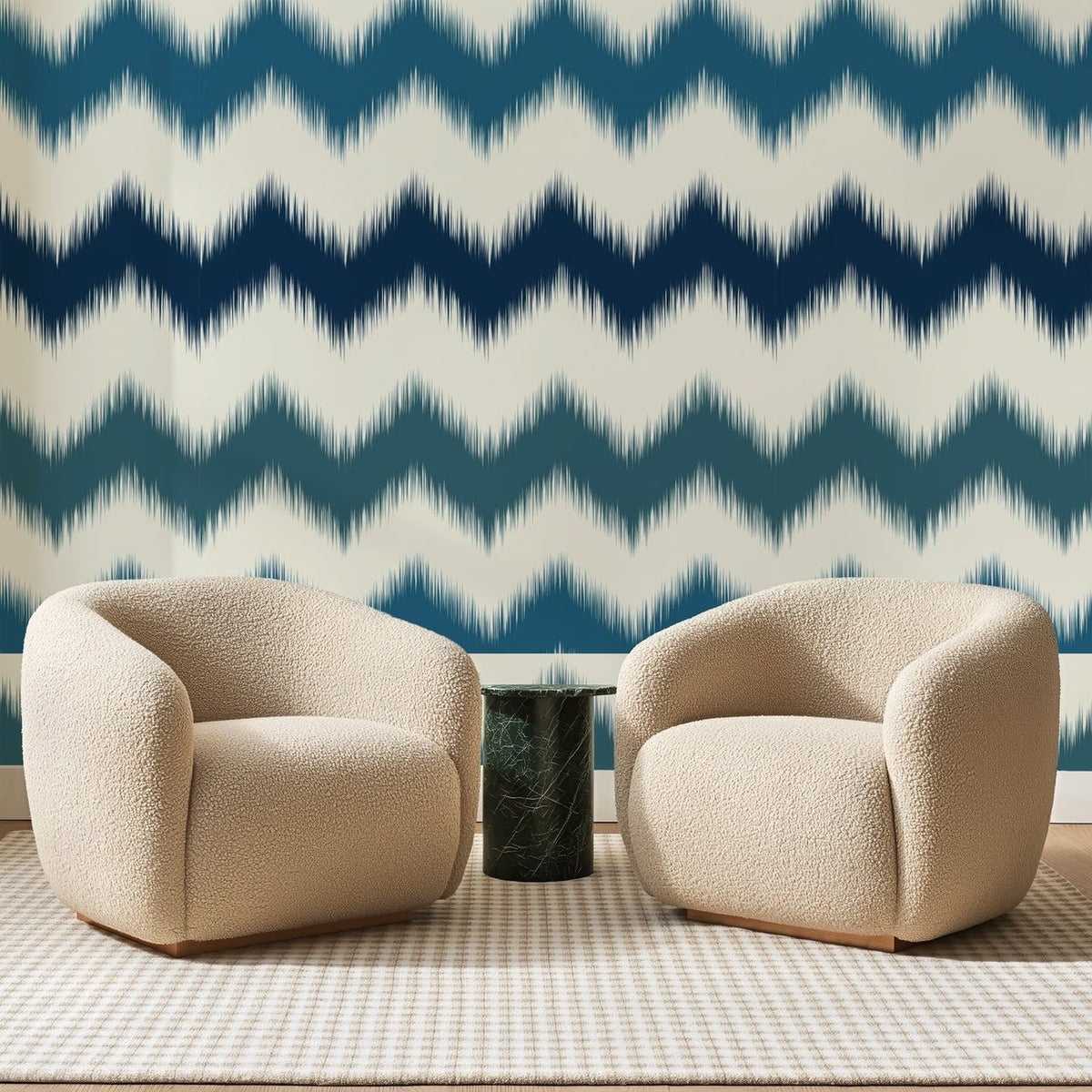 Chevrons Ikat Bleu Nuit, en situation