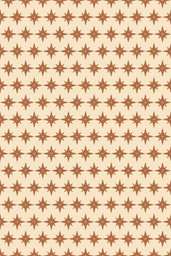 Le décor à plat : petites et grandes étoiles à huit branches brun cannelle sur fond crème.