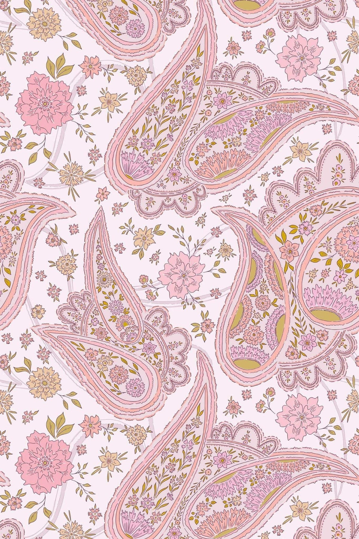 Cachemire Fleuri Rose et Moutarde, le motif seul