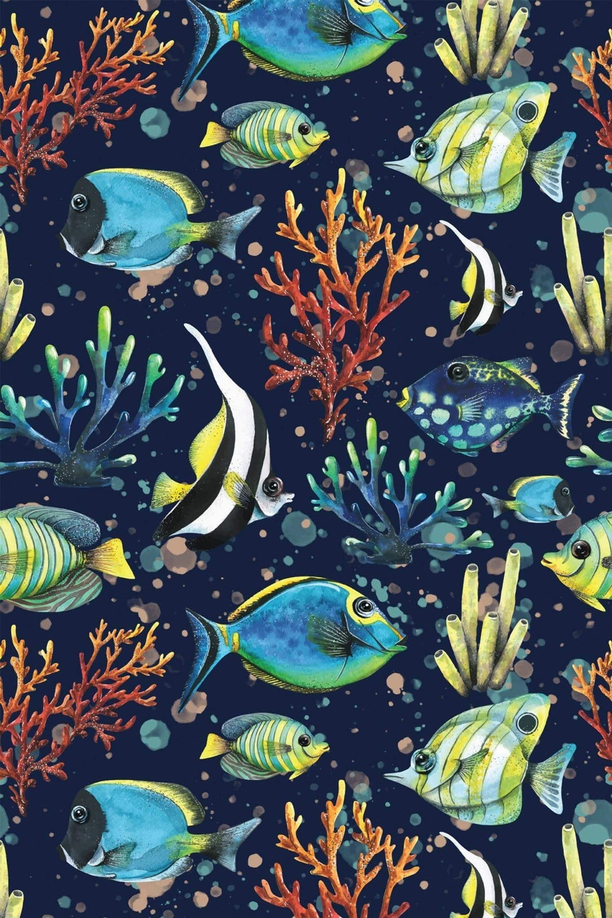 Poissons Tropicaux Bleu Nuit, le motif seul