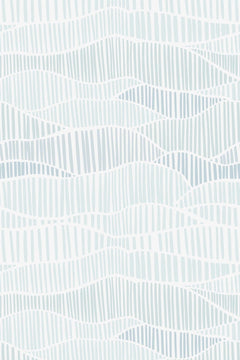 Le décor à plat : vagues horizontales superposées, remplies de bâtonnets verticaux bleu pâle et bleu gris, séparées par de fines lignes blanches.