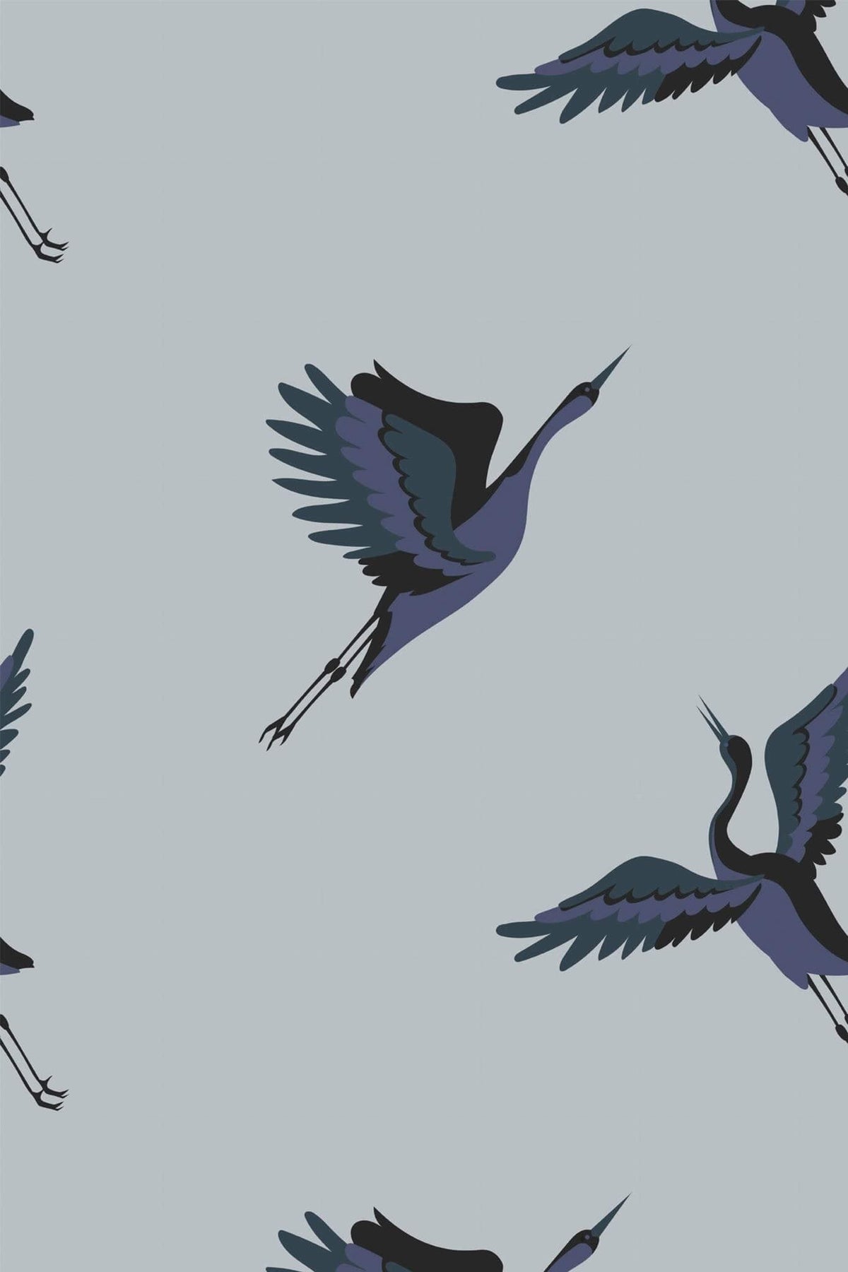 Grues d'Indigo sur Gris, le motif seul