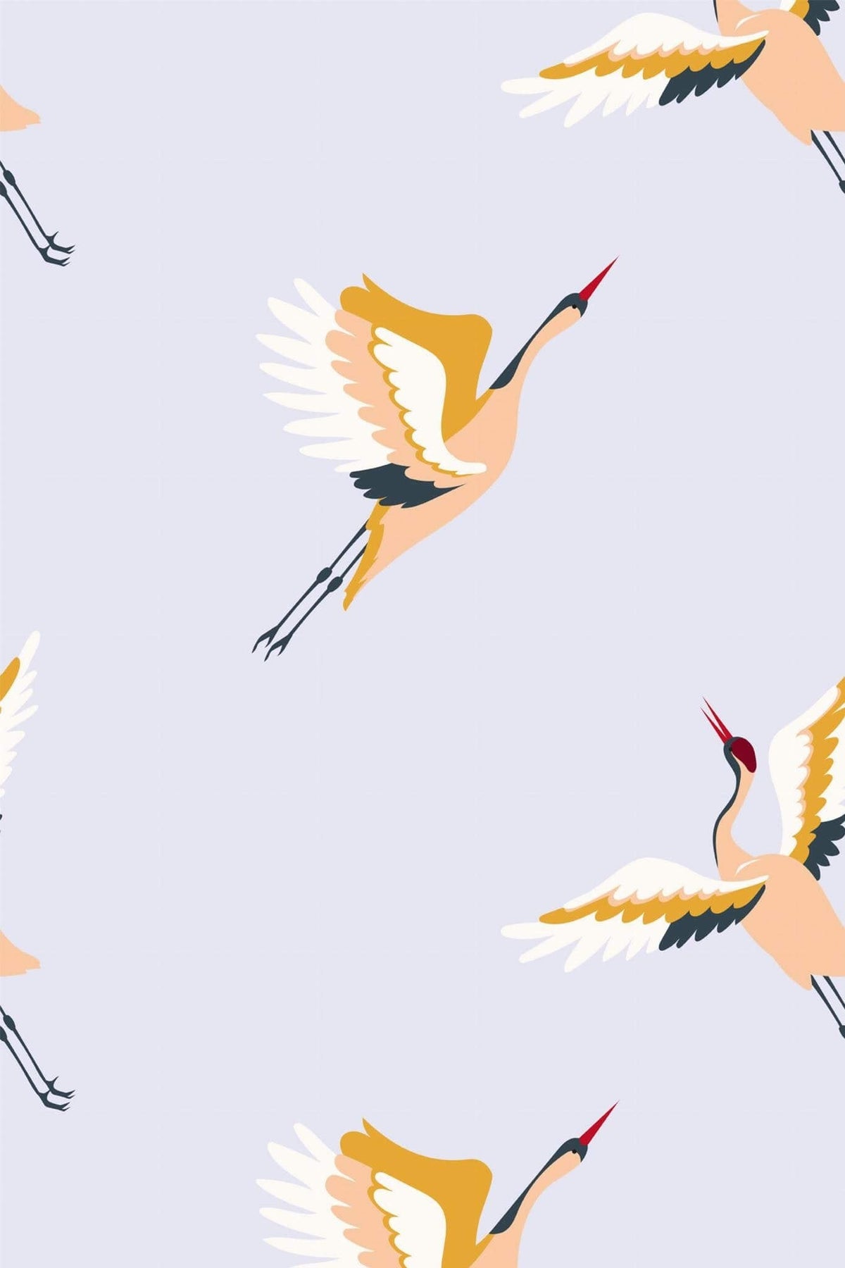 Grues En Vol Lilas Pâle, le motif seul