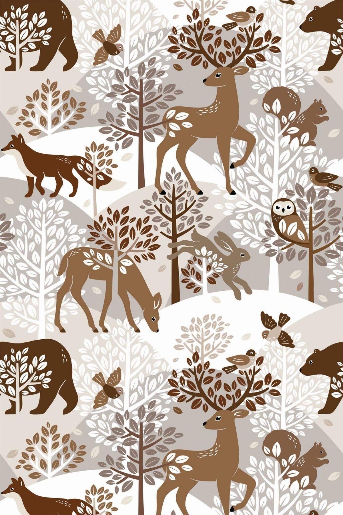 Animaux Des Bois Camaïeu Brun, le motif seul