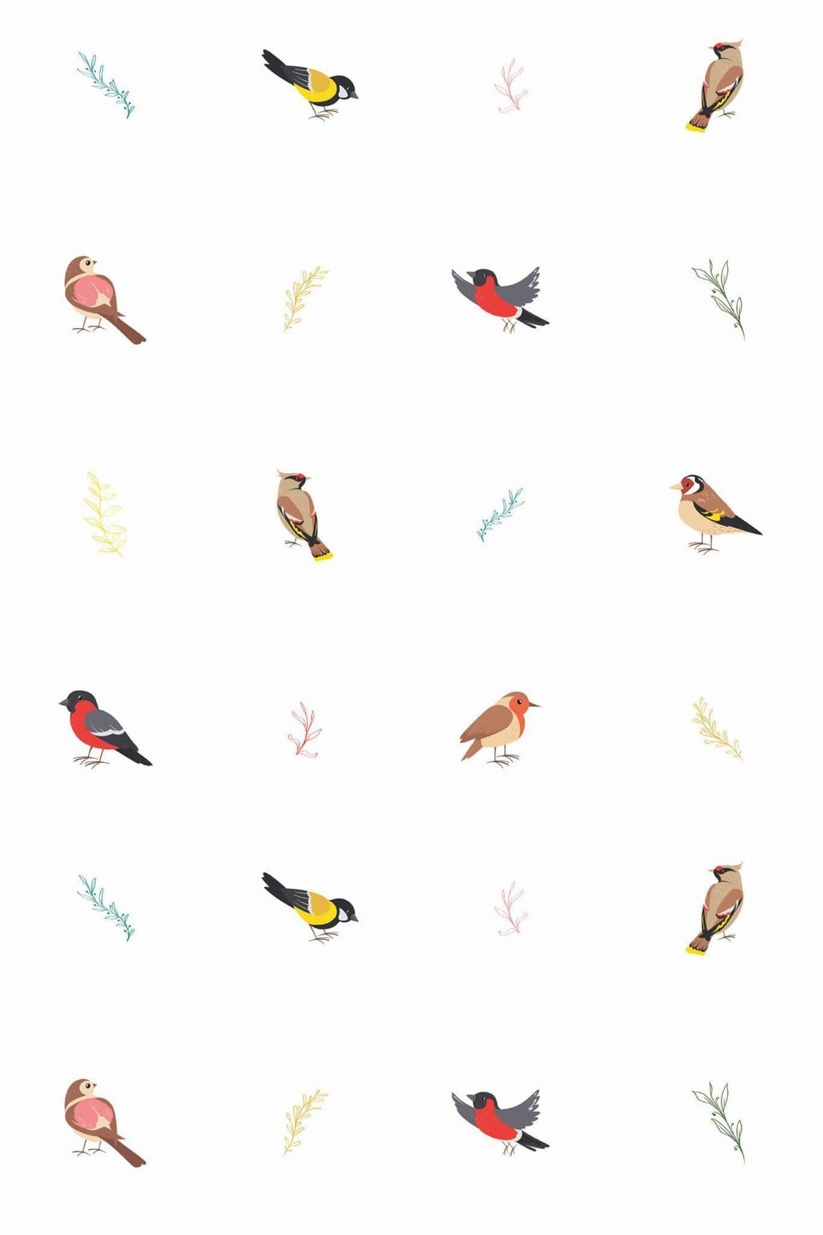 Oiseaux De Forêt Sur Blanc, le motif seul