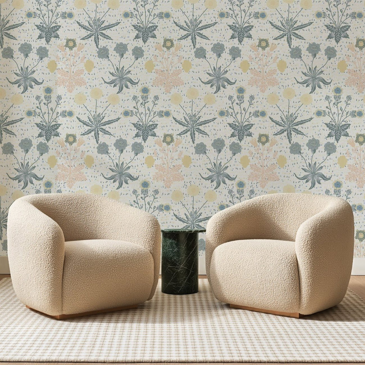 Fleurettes Bleu Gris sur Crème, en situation