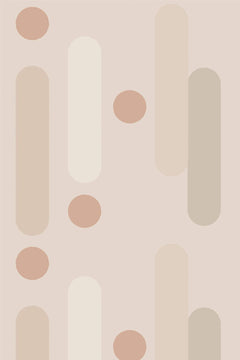 Le motif à plat : colonnes arrondies et cercles beige, greige, crème, taupe et rose terracotta sur fond sable.