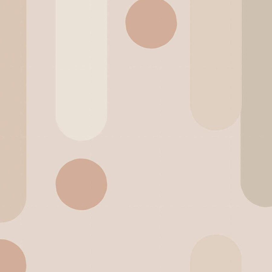 Gros plan de l'impression : bord net d'une colonne taupe et aplat sans grain du fond beige rosé.