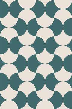 Le décor à plat : quarts de cercle vert canard et écru imbriqués en colonnes ondulées, sans contour ni dégradé.