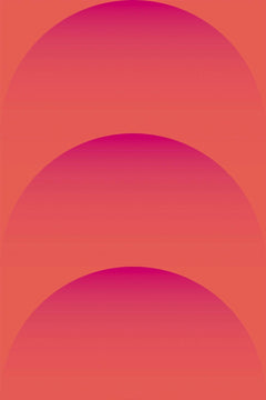 Le décor à plat : trois demi-lunes empilées, du fuchsia au corail, sur un fond corail uni.