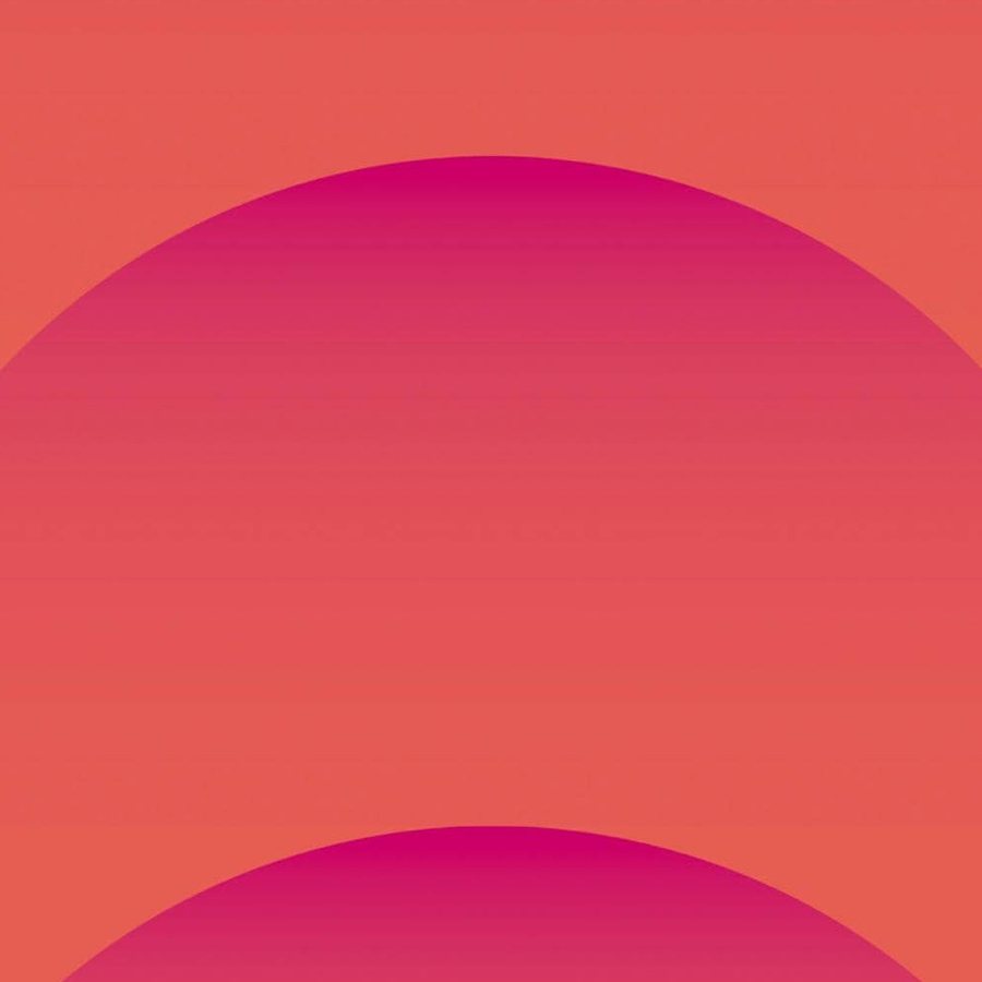 Gros plan de l'impression : le bord d'une arche, où le fuchsia se fond dans le corail par fines bandes.