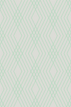 Motif à plat : réseau de losanges allongés au trait vert d'eau et gris clair, en colonnes verticales sur un fond gris perle.