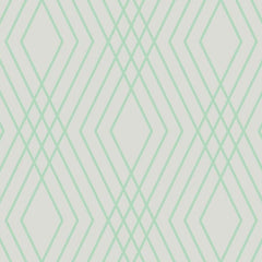 Gros plan sur l'impression : la pointe d'un losange où se croisent le trait vert d'eau et le trait gris, sur le fond perle.