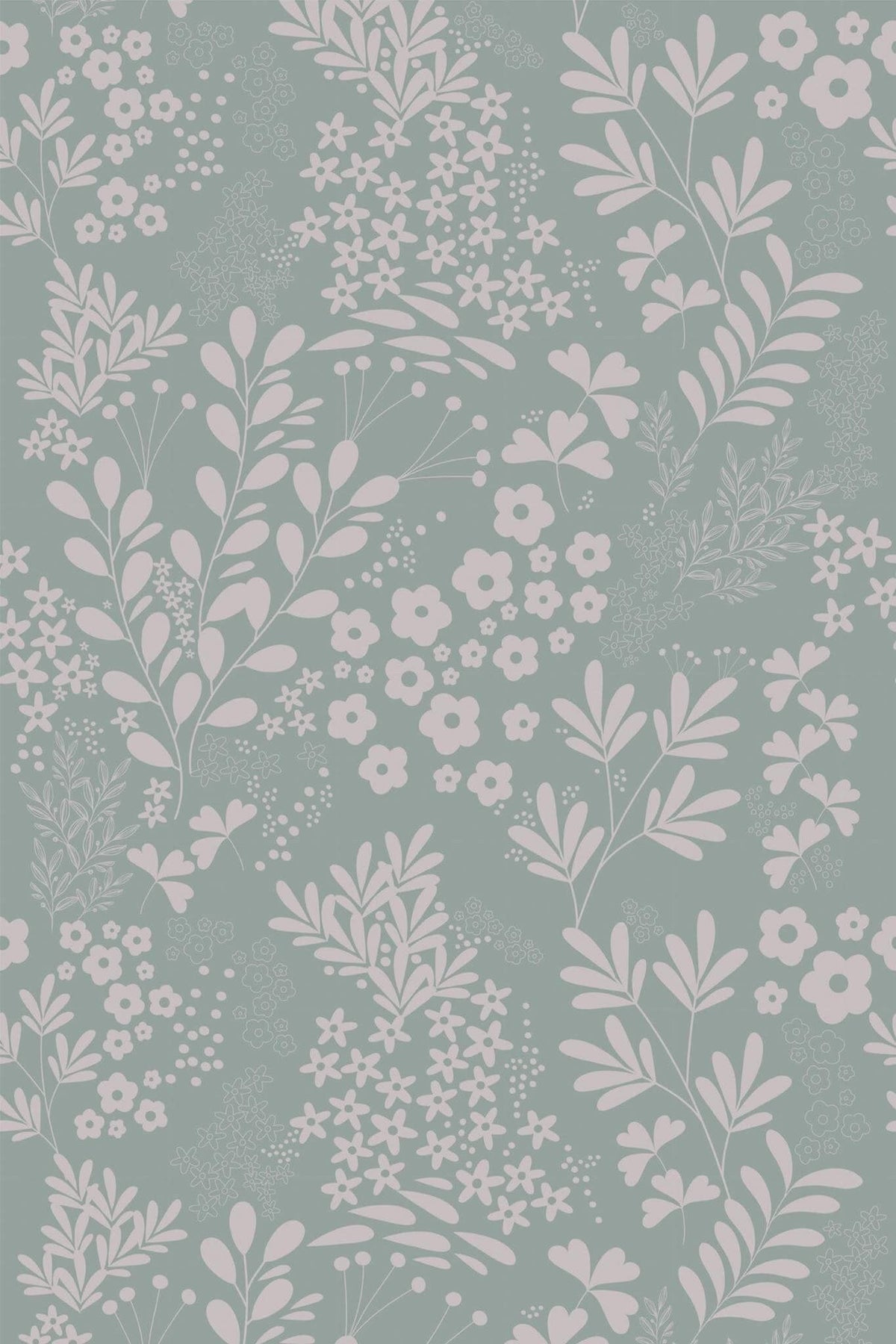 Herbier Rose sur Vert Jade, le motif seul