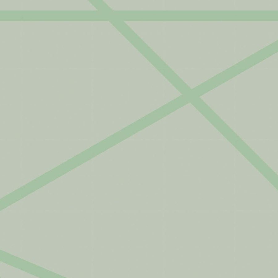 Gros plan de l'impression : le bord net d'une ligne vert amande sur le fond sauge.