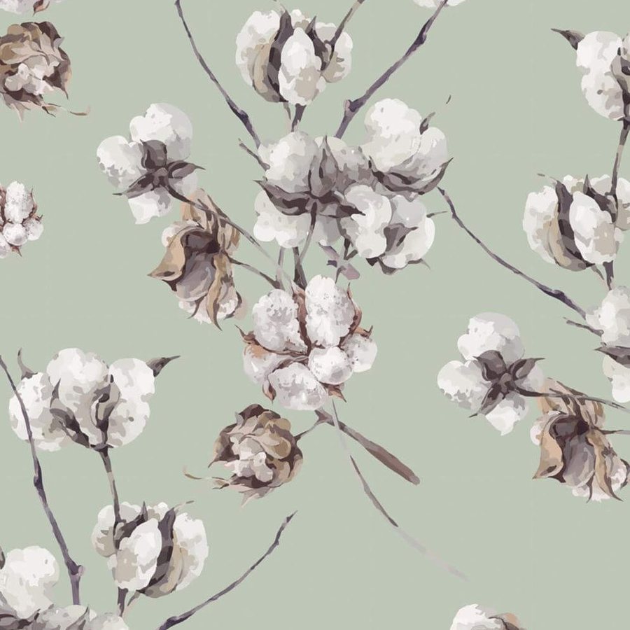 Gros plan de l'impression sur une capsule de coton, bourre blanche et bords fondus à l'aquarelle.