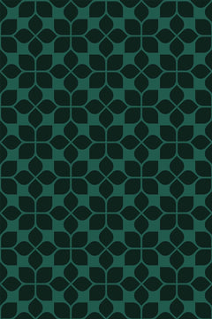 Le décor à plat : grille de carreaux vert émeraude et vert sapin formant des quatre-feuilles et des losanges arrondis.