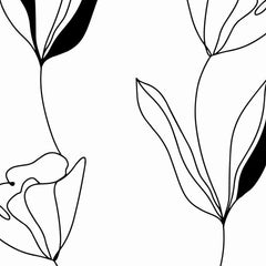 Gros plan de l'impression : une feuille noire pleine et le contour souple d'une fleur.