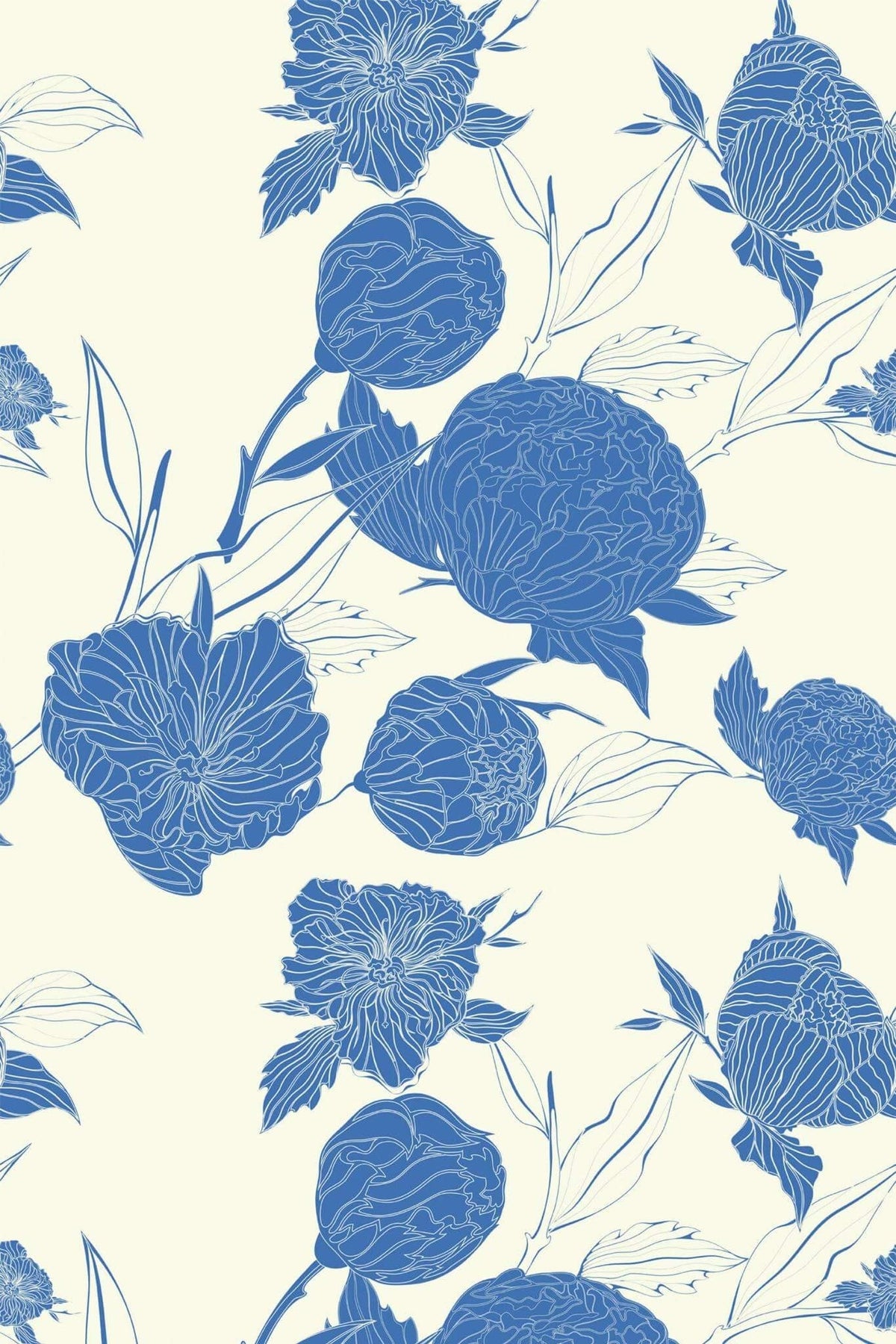 Pivoines Bleues sur Crème, le motif seul