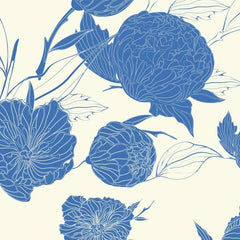 Gros plan sur les lignes claires qui dessinent les pétales d'une pivoine bleue.