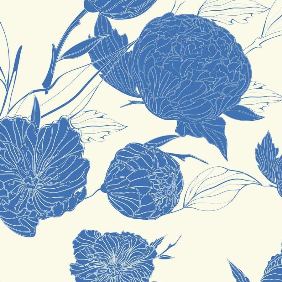 Gros plan sur les lignes claires qui dessinent les pétales d'une pivoine bleue.