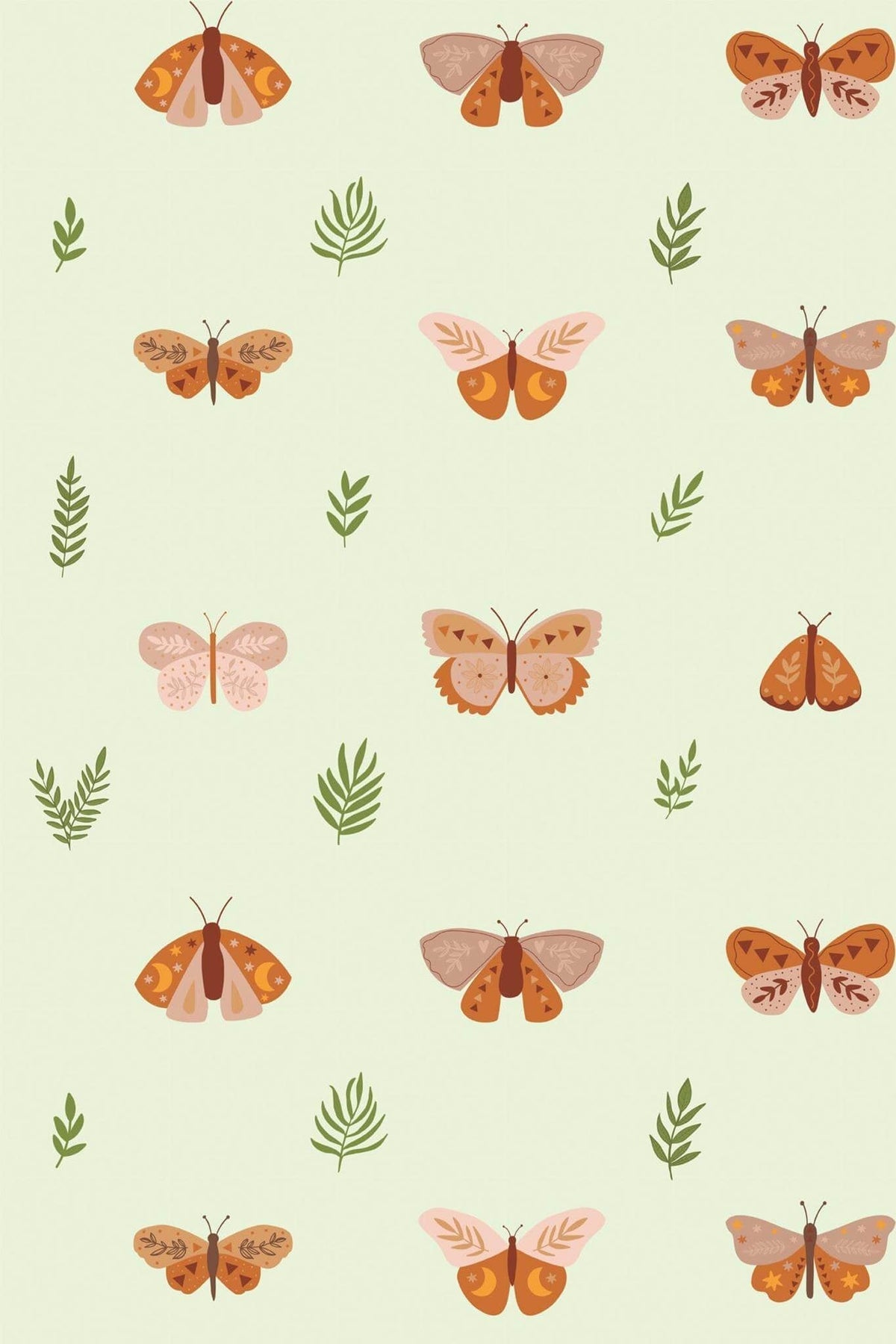 Papillons Terracotta sur Vert Amande, le motif seul