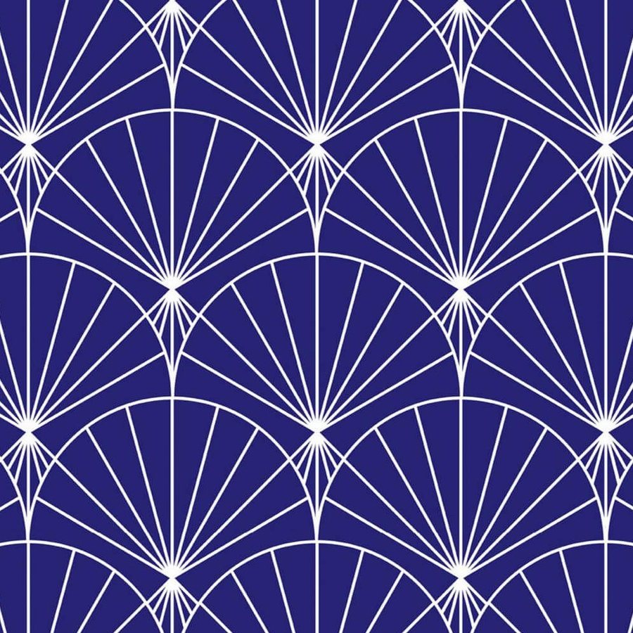 Gros plan sur l'impression : l'étoile blanche d'où partent les rayons d'un arc et la pointe effilée voisine.