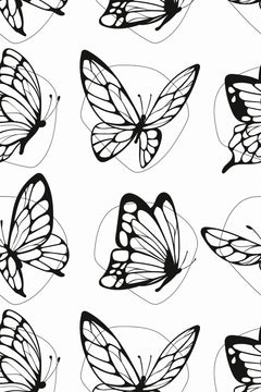 Le décor à plat : de grands papillons noirs aux nervures blanches, en rangées décalées.
