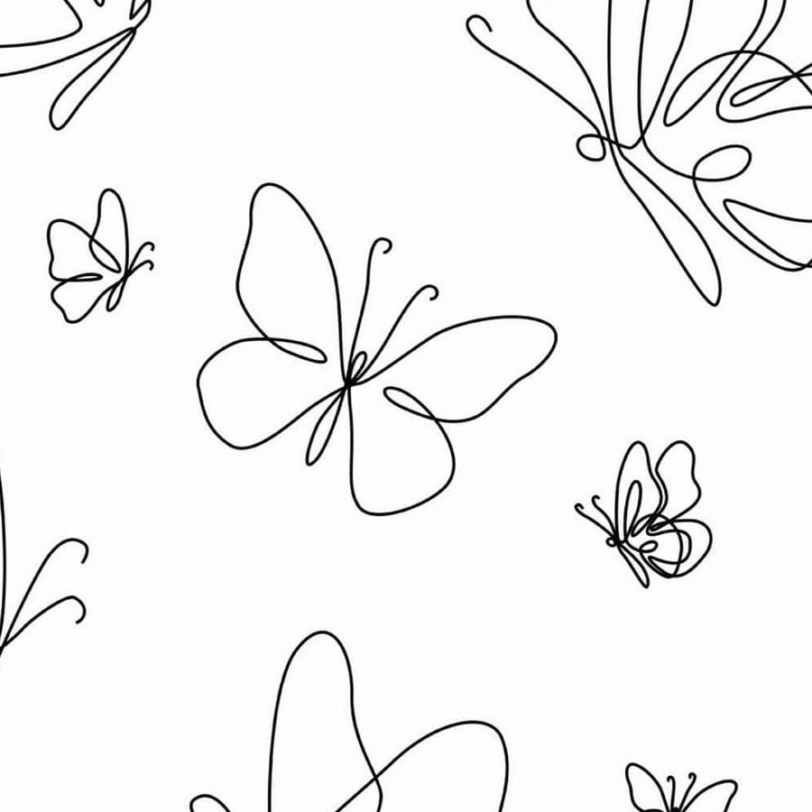Gros plan de l'impression : la boucle continue d'une aile de papillon et son antenne.