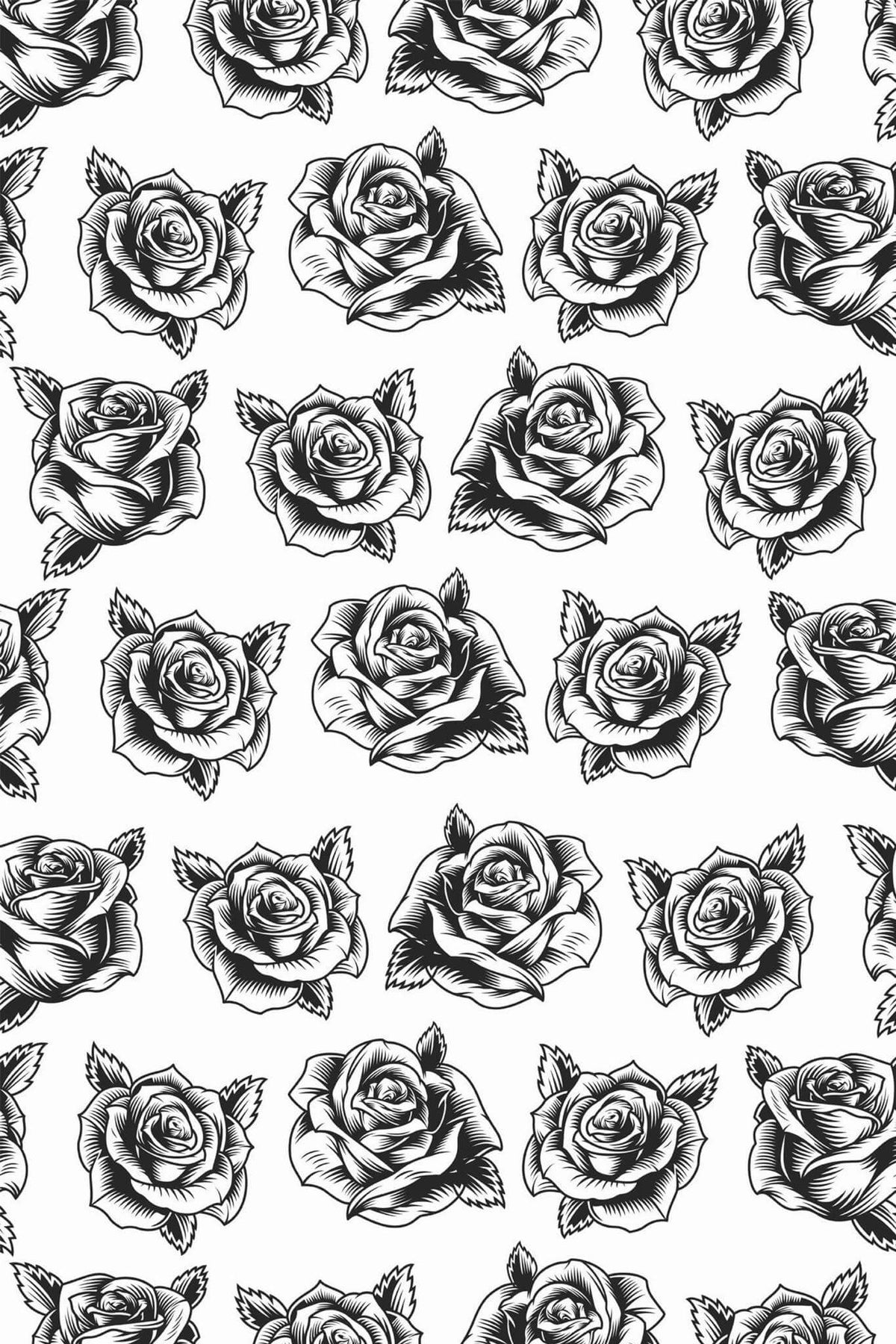 Roses Gravées Noires, le motif seul