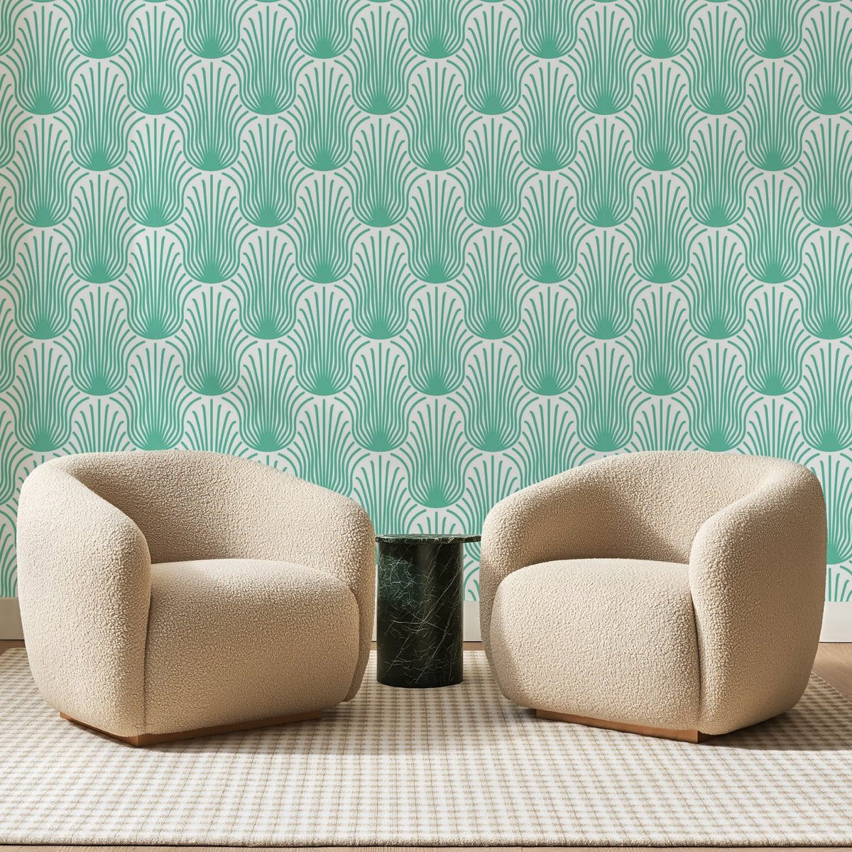 Plumes Turquoise sur Blanc, en situation