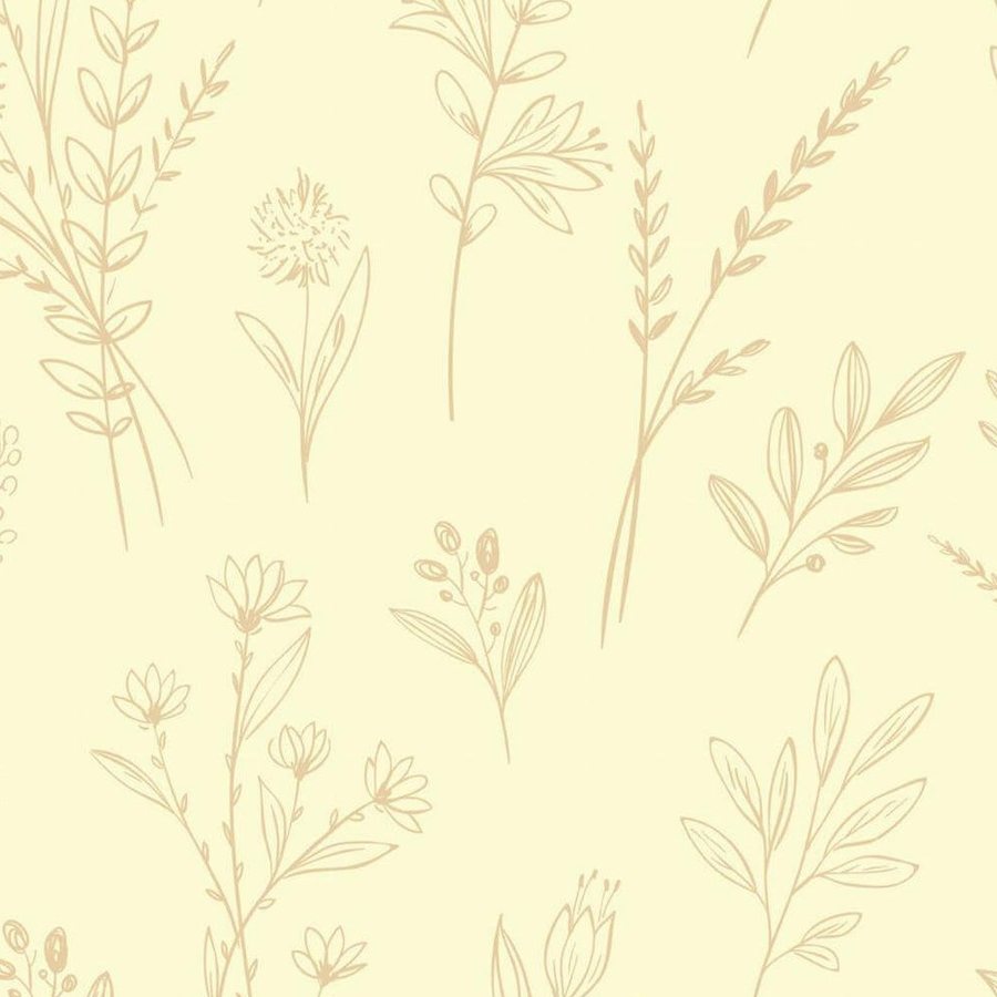 Gros plan sur l'impression : trait beige doré très fin d'une ombelle sur fond crème