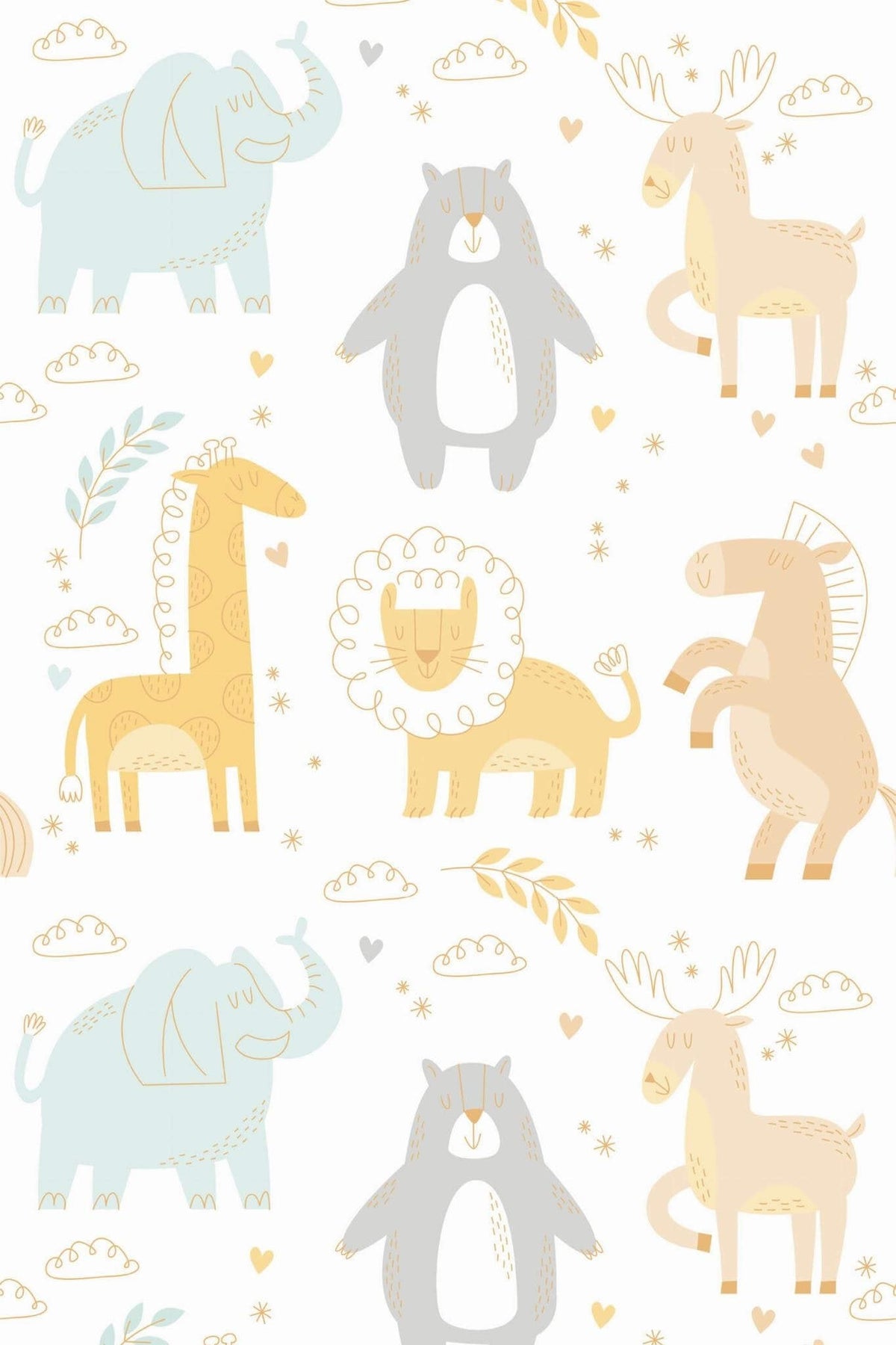 Animaux Pastel Fond Blanc, le motif seul
