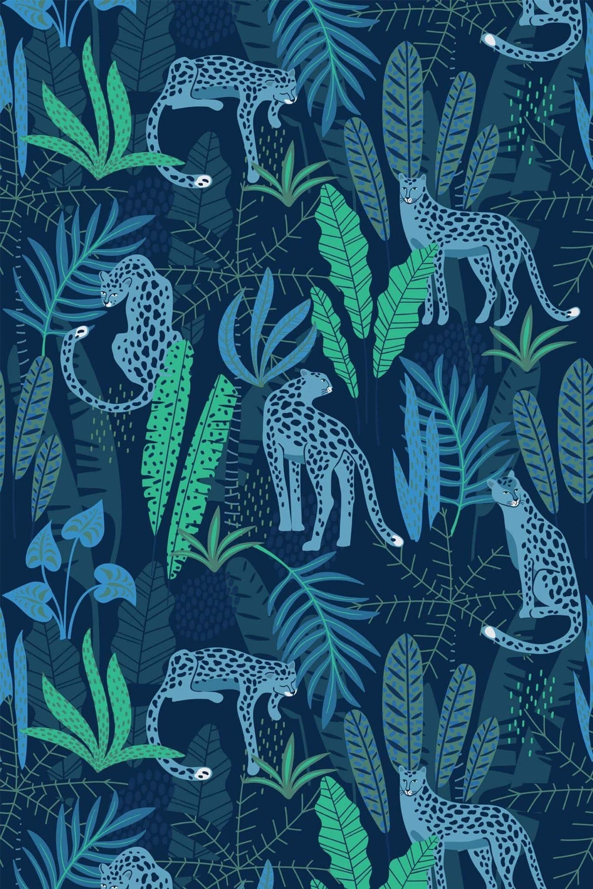 Léopards en Jungle Bleu Nuit, le motif seul