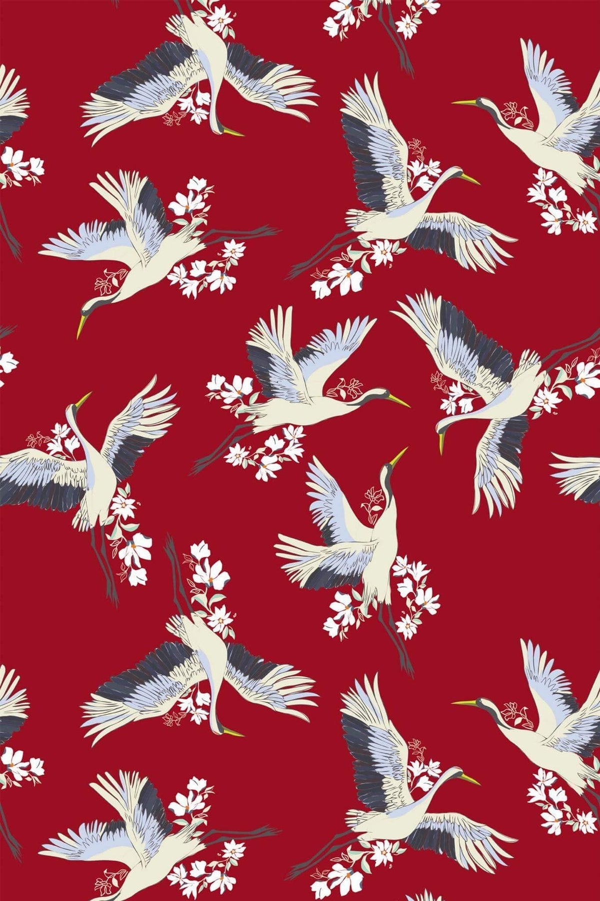 Grues Japonaises Rouge Carmin, le motif seul