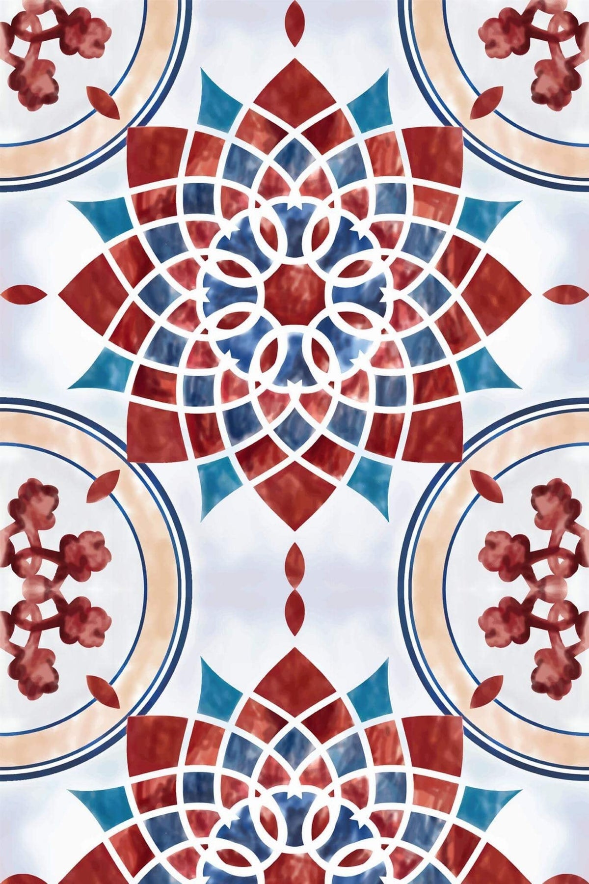 Rosace Brique et Bleu Canard, le motif seul