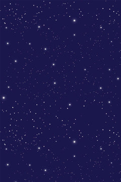 Décor à plat : fond bleu nuit uni couvert d'un semis d'étoiles blanches de tailles inégales.