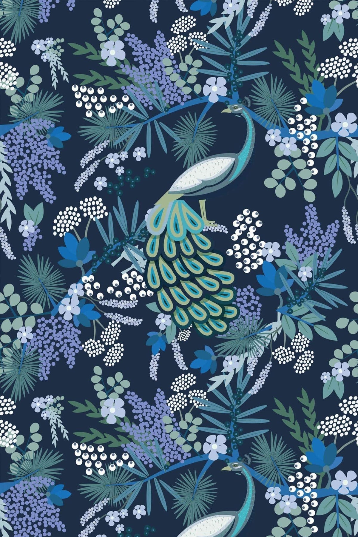 Paon Fleuri Bleu Nuit, le motif seul